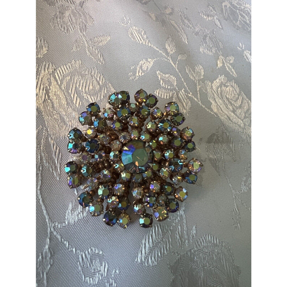Vintage Starburst Aurora Borealis Crystals 1940s Brooch Pin EUC - Picture 5 of 6